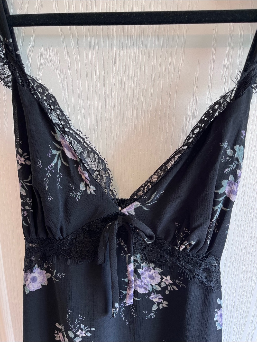 Whimsygoth Dark Floral Lace Trim Midi Dress 90s Grunge Asymmetrical Hem Size L - Picture 3 of 11